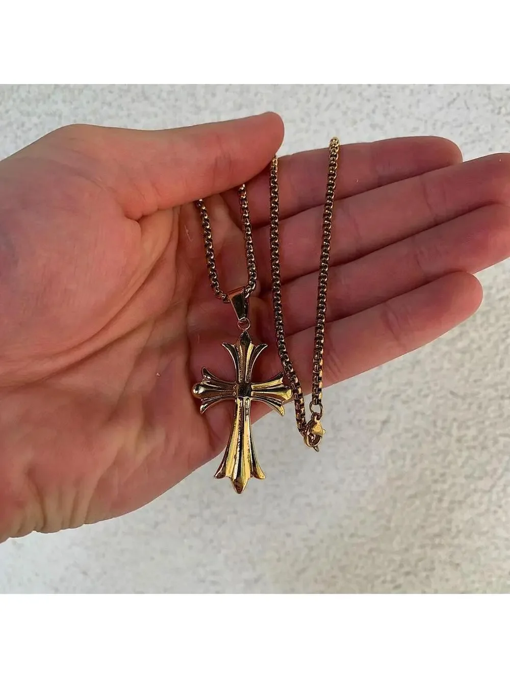 Gothic Gold Big Cross pendant stainless steel necklace